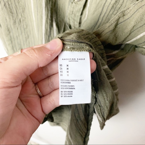 American Eagle Green Striped Button Down Top - Picture 4 of 8